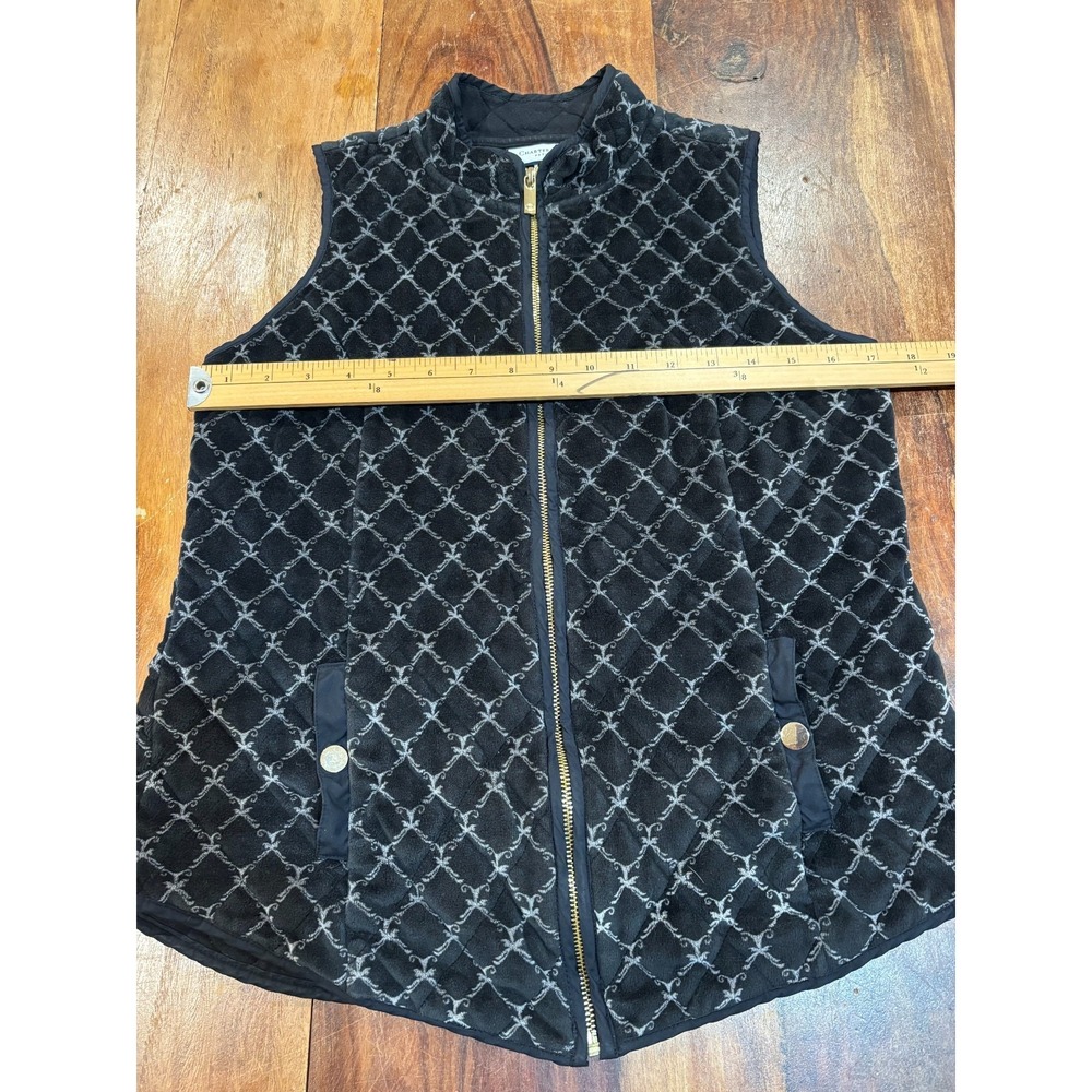 Charter Club Black Velour quilted vest sleeveless pockets womens' petite Small - Picture 4 of 10